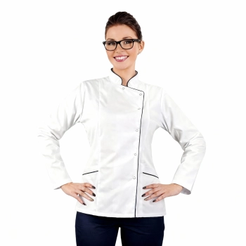 Bluza biała długi rękaw lamówka granatowa roz.42